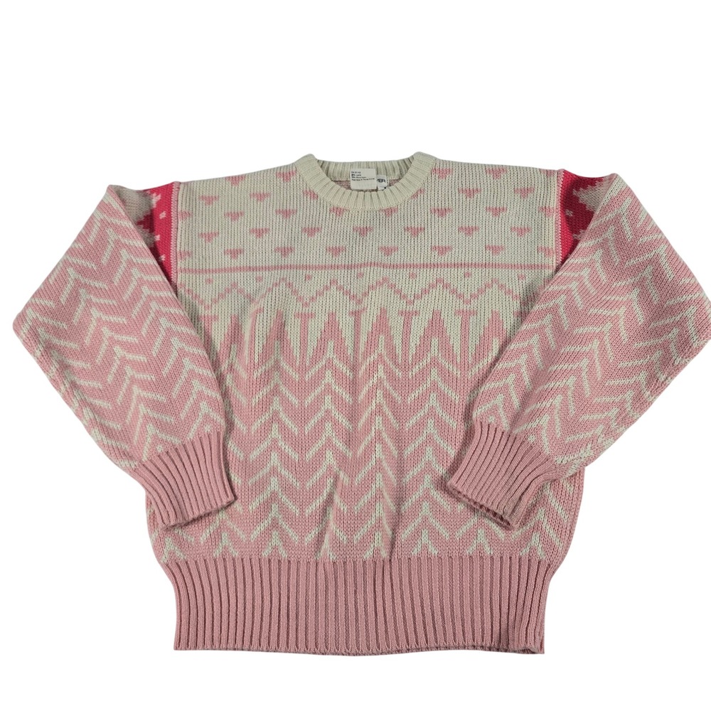 Obermeyer Zephyr Pink Cream Wool Blend Knit Sweater Womens Medium Retro Nordic